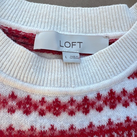 LOFT Red and White Candy Cane Striped Holiday Fair Isle Sweater Women’s Size L - Picture 3 of 6